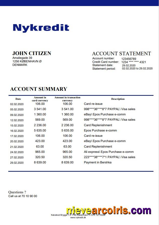 Denmark Nykredit bank statement